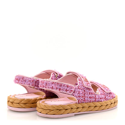 Chanel Tweed Patent Calfskin Velcro Dad Sandals 37.5 Light Purple Pink Red 5 of 12