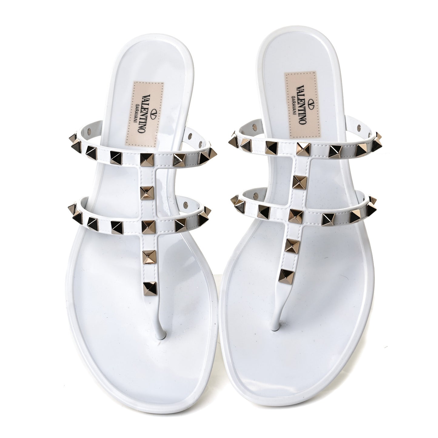 PVC Jelly Rockstud Caged Flat Thong Sandals 38 Optic White