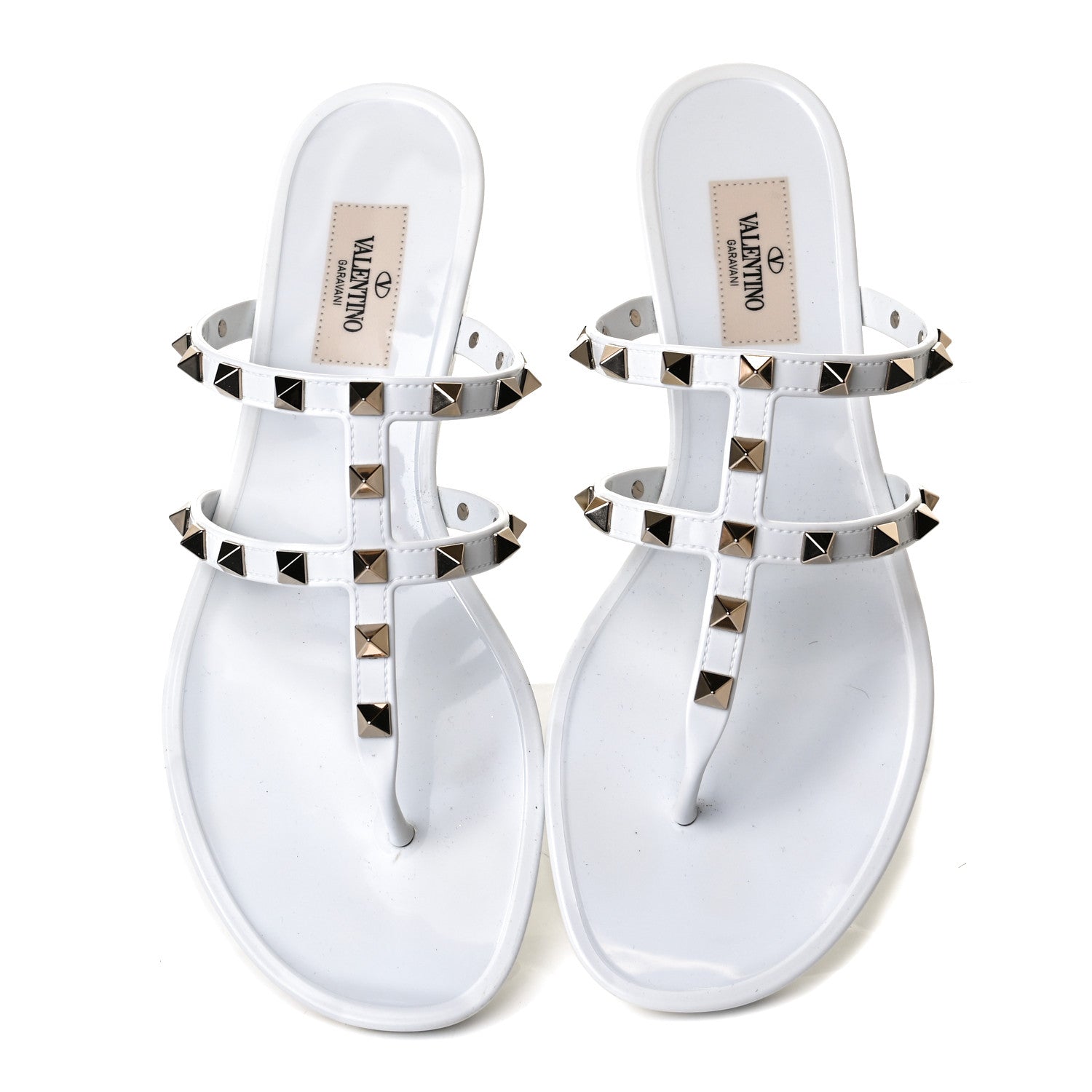 Valentino Garavani PVC Jelly Rockstud Caged Flat Thong Sandals 38 Optic White 5 of 10