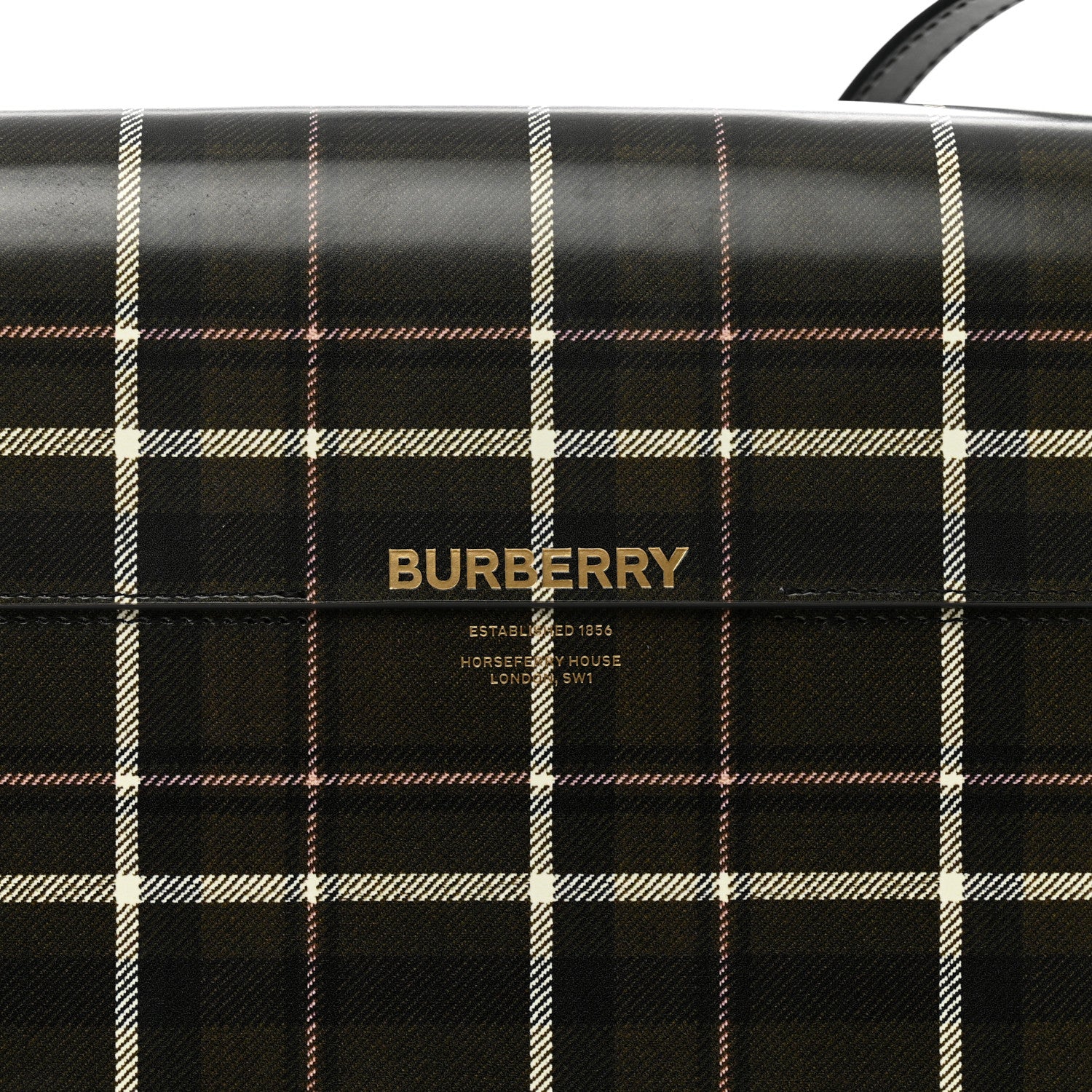 Burberry Calfskin Tartan Print Large Grace Bag Dark Green 5 of 10