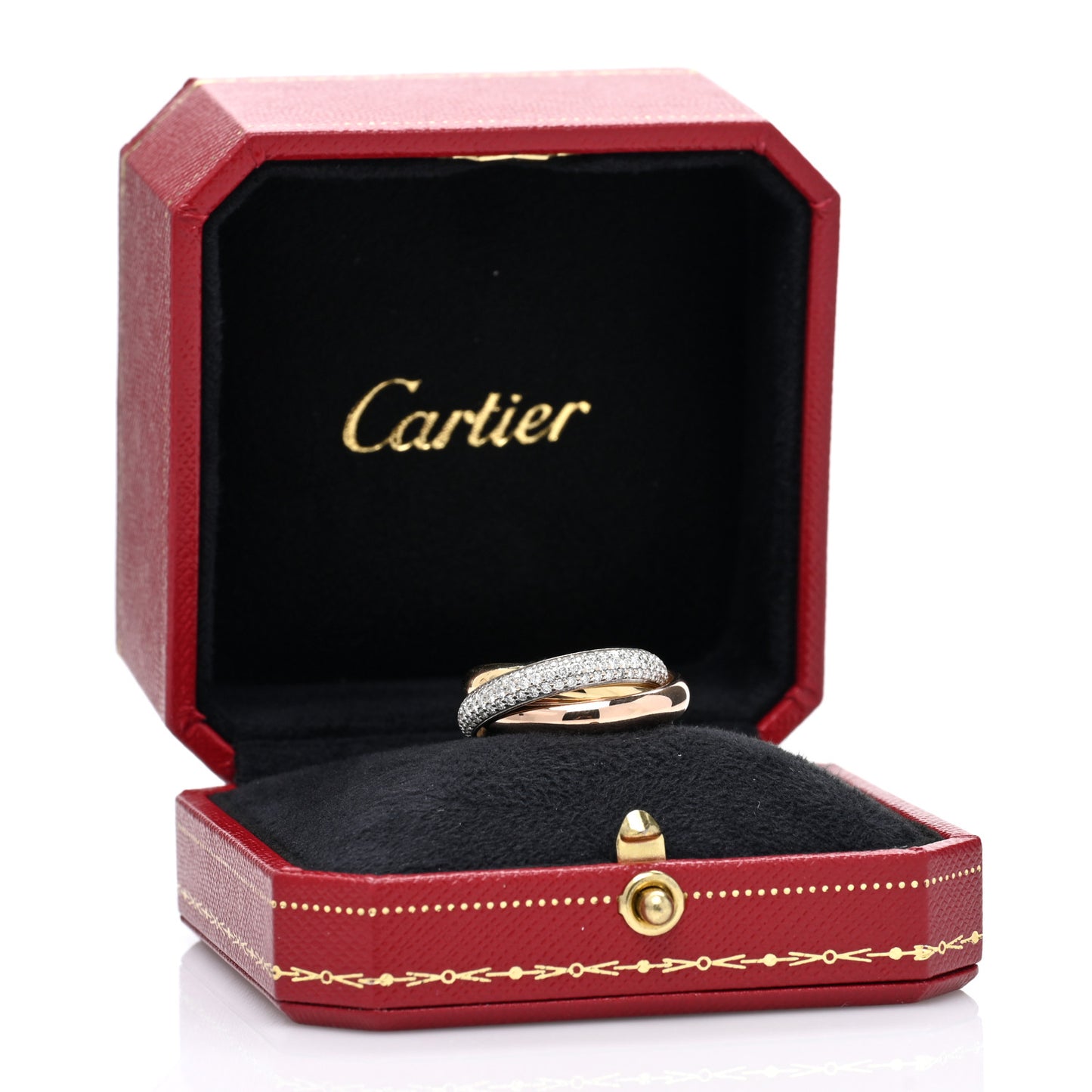 18K White Yellow Pink Gold Diamond Classic Trinity Paved Ring 53 6.25
