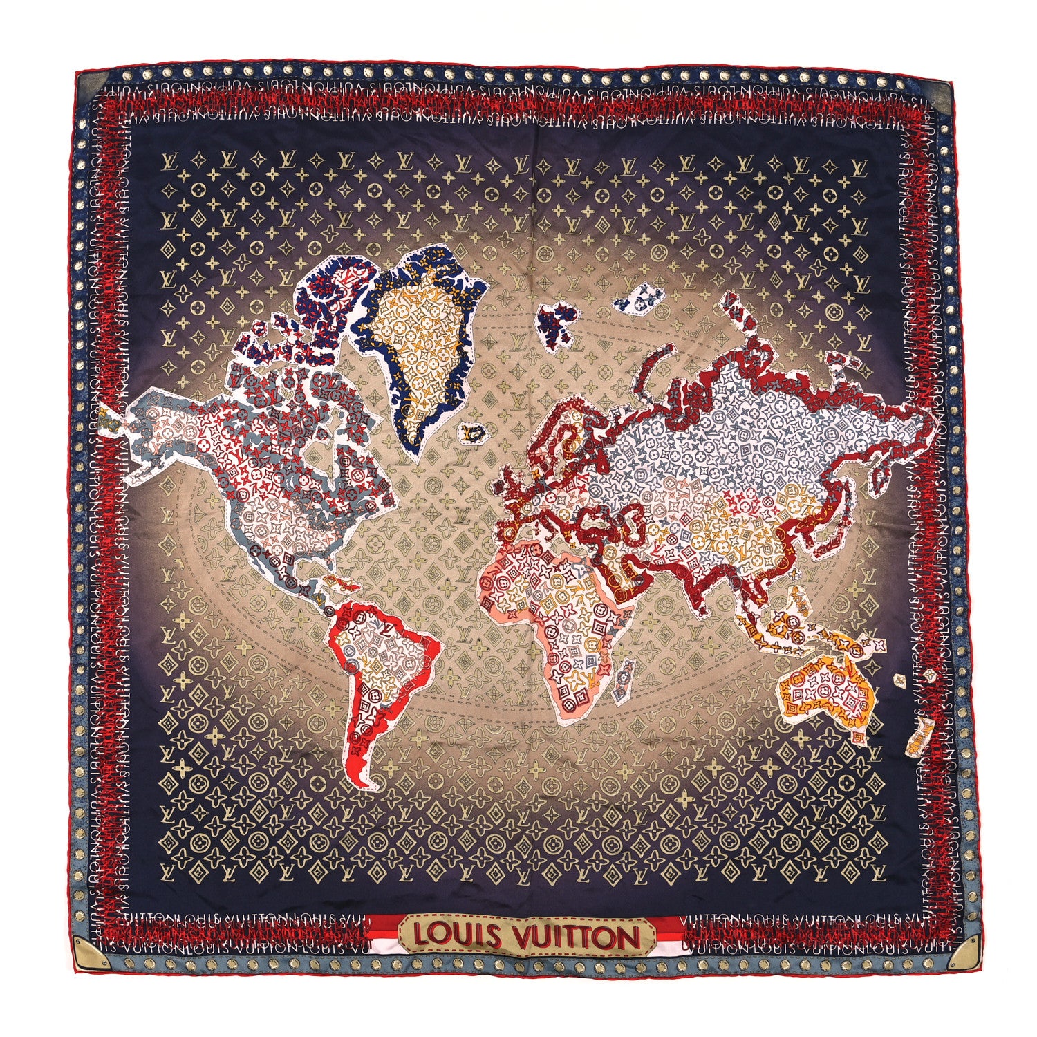Louis Vuitton Silk Monogram LV World Square Scarf Brown 1 of 3