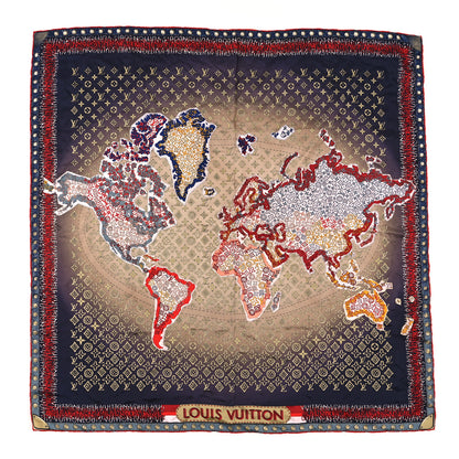 Louis Vuitton Silk Monogram LV World Square Scarf Brown 1 of 3