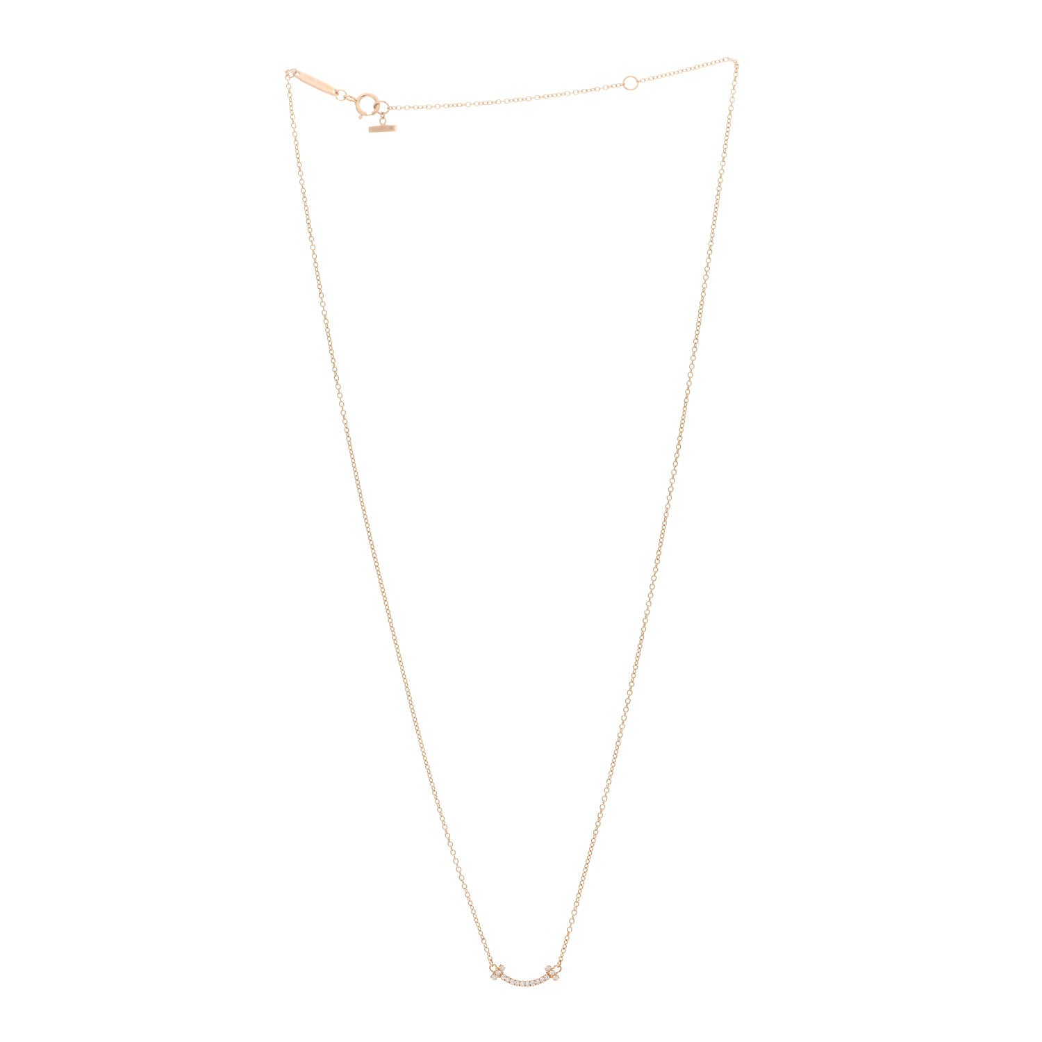 Tiffany 18K Rose Gold Diamond Mini T Smile Pendant Necklace 2 of 5