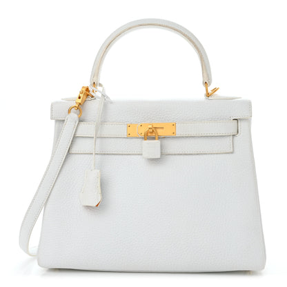 Hermes Taurillon Clemence Horseshoe Kelly Retourne 28 White Jaune D'Or 1 of 19