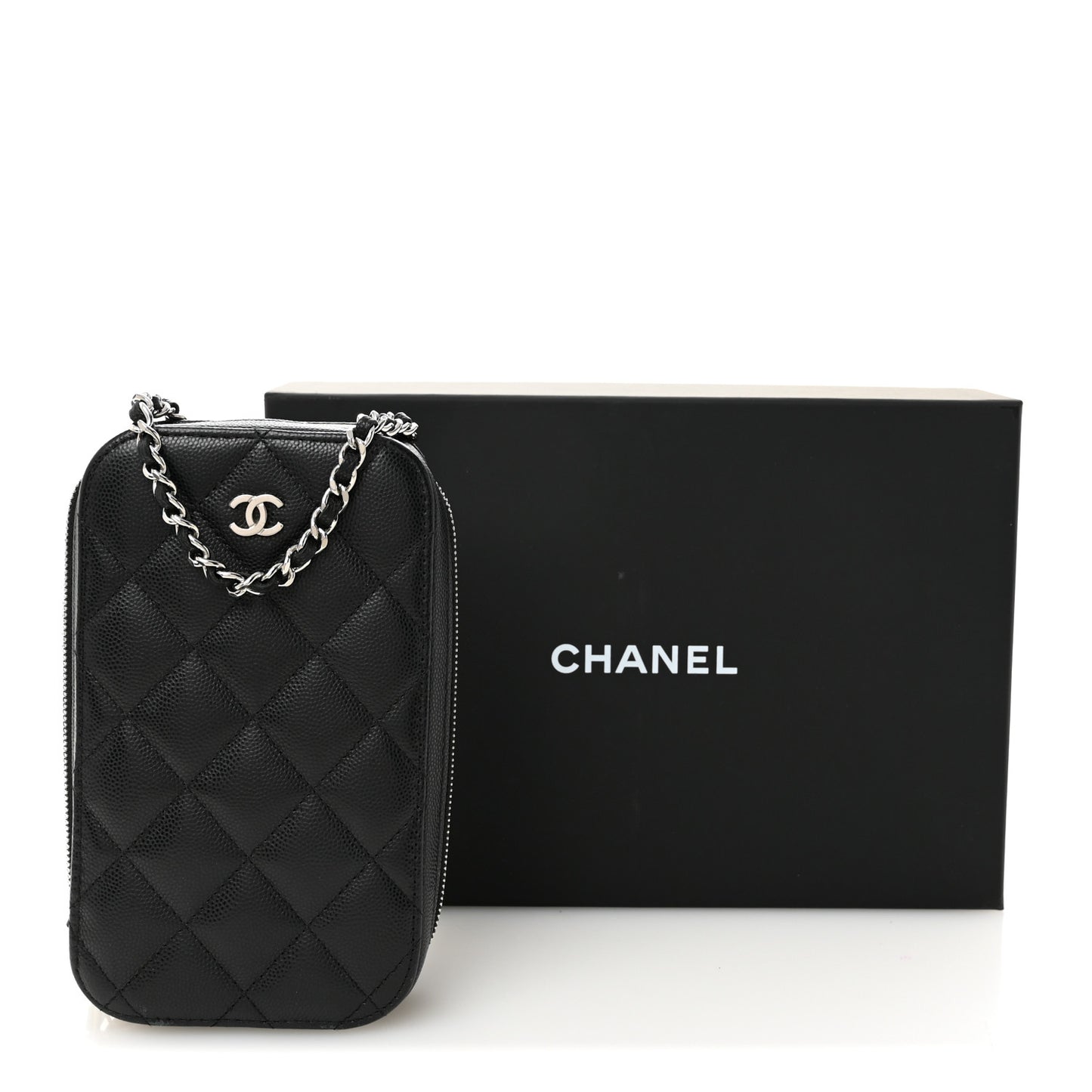 Caviar Quilted Phone Holder Wallet On Chain WOC Black