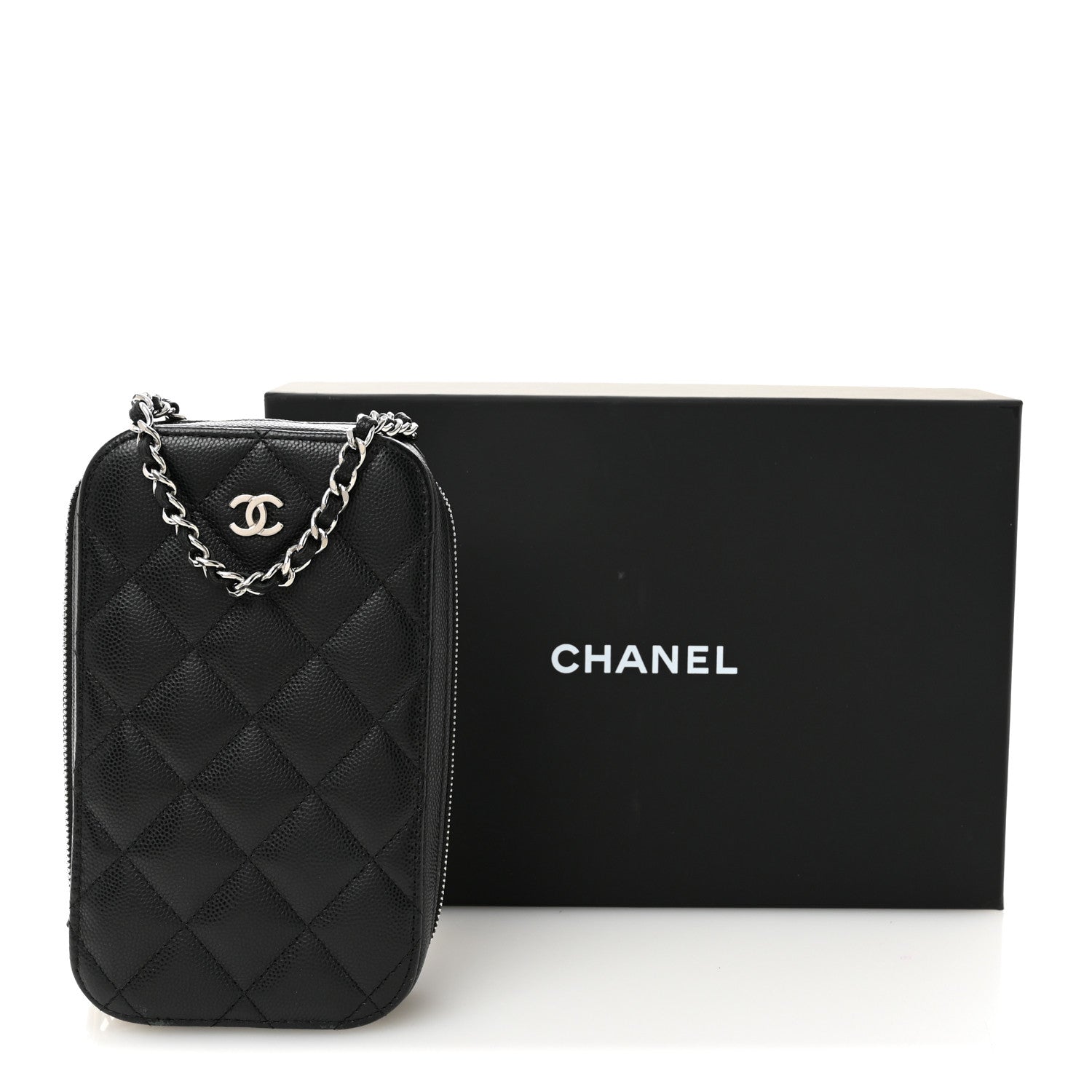 Chanel Caviar Quilted Phone Holder Wallet On Chain WOC Black 10 of 10