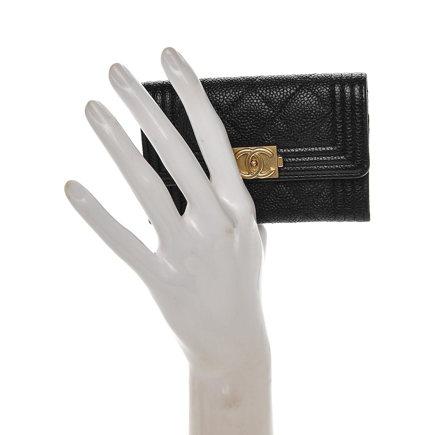 Caviar Quilted Boy Flap Card Holder Black