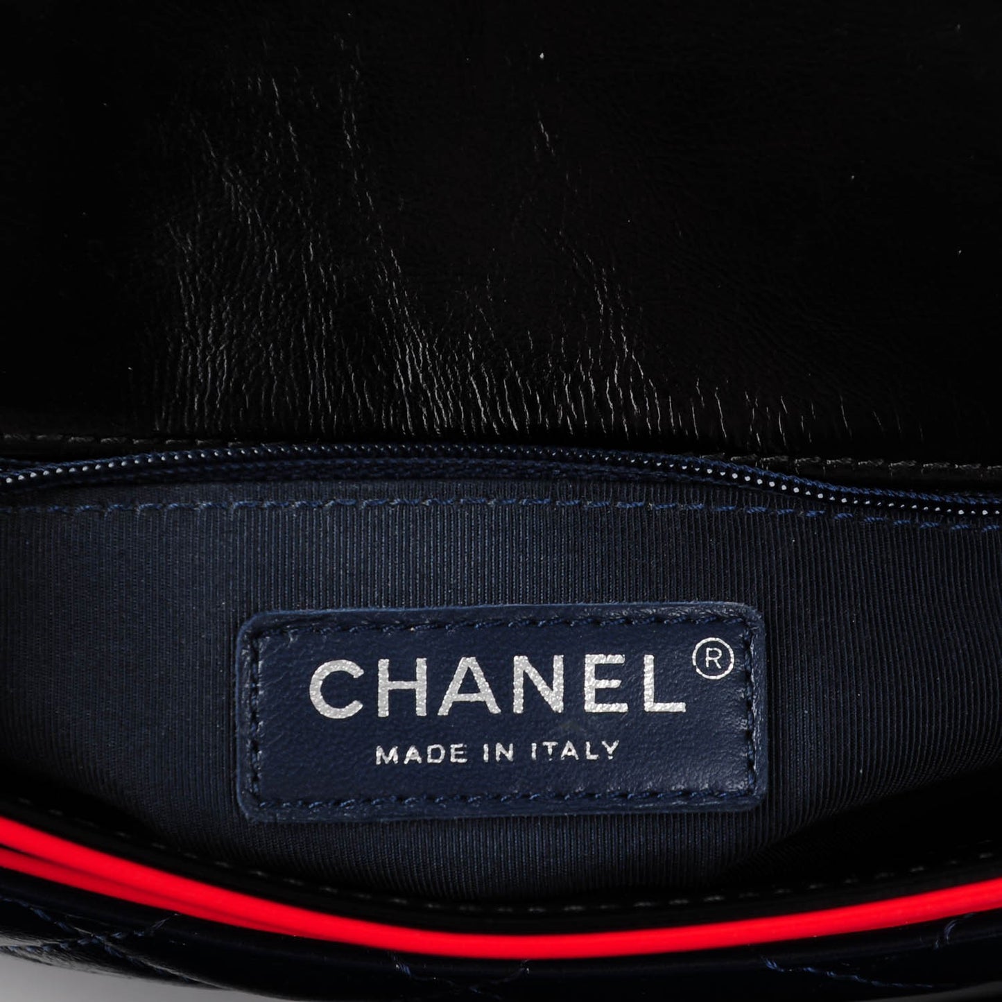 Shiny Goatskin Quilted Tri-Color Flap Black Red Navy