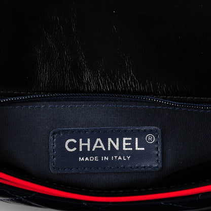 Chanel Shiny Goatskin Quilted Tri-Color Flap Black Red Navy 5 of 7