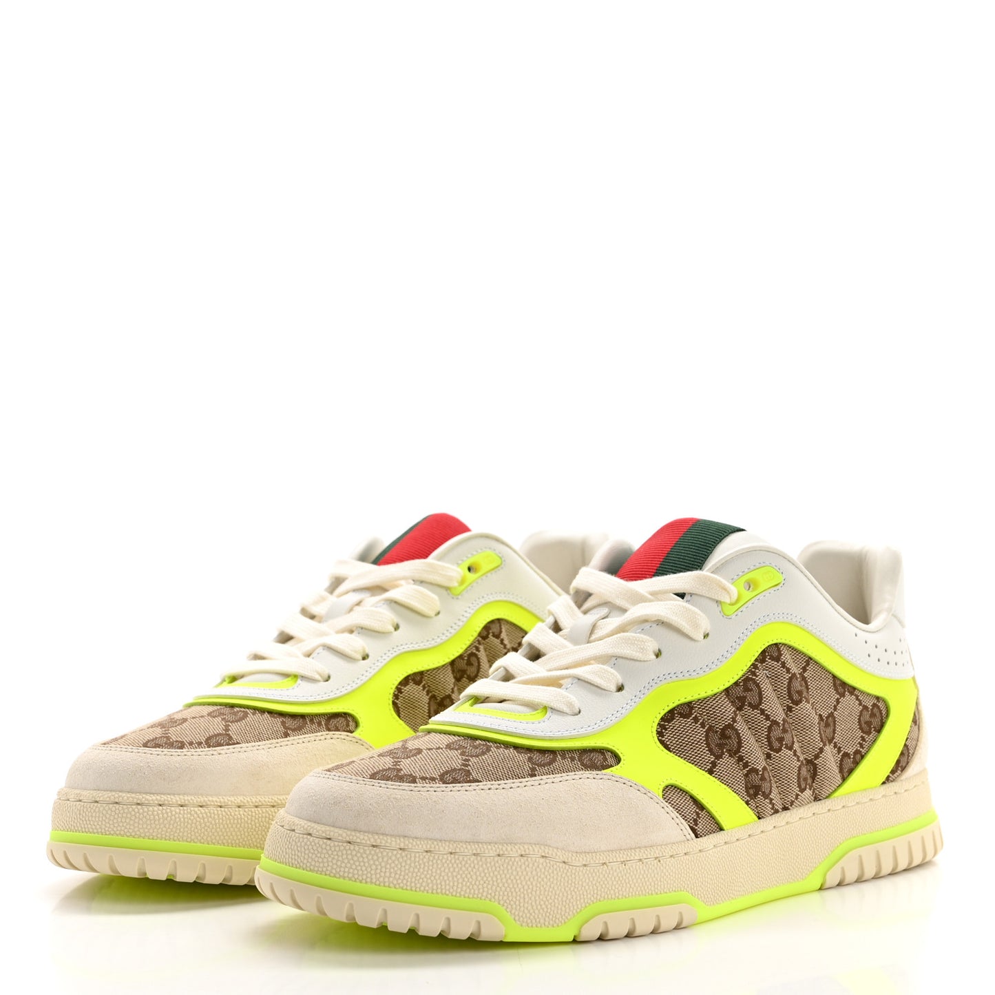 GG Supreme Monogram Mens Re Web Sneakers 9 Neon Yellow Beige Ebony