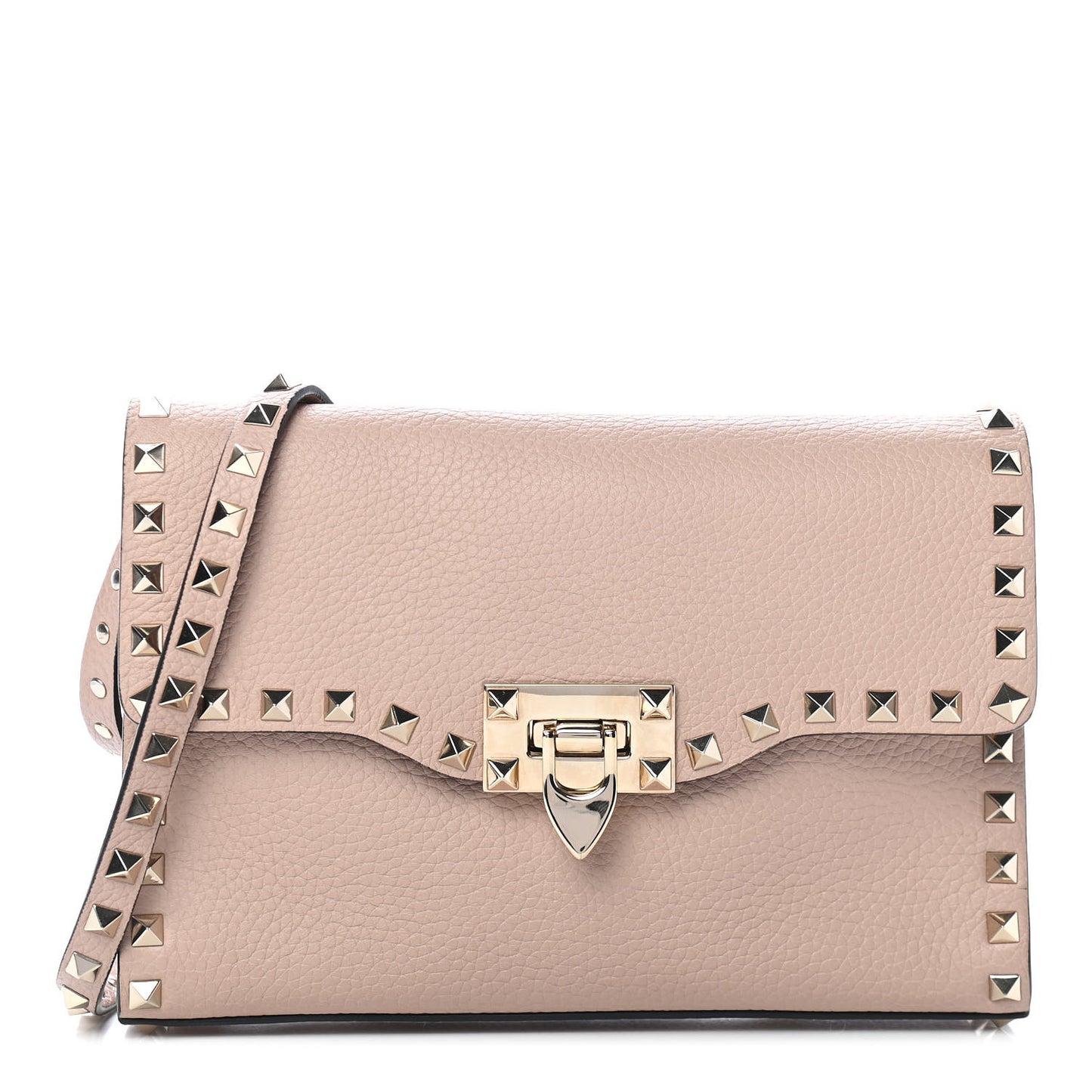 Pebbled Calfskin Medium Rockstud Flip Lock Crossbody Bag Poudre