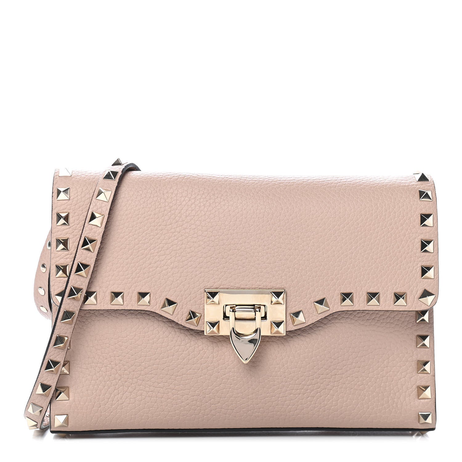 Valentino Garavani Pebbled Calfskin Medium Rockstud Flip Lock Crossbody Bag Poudre 1 of 8