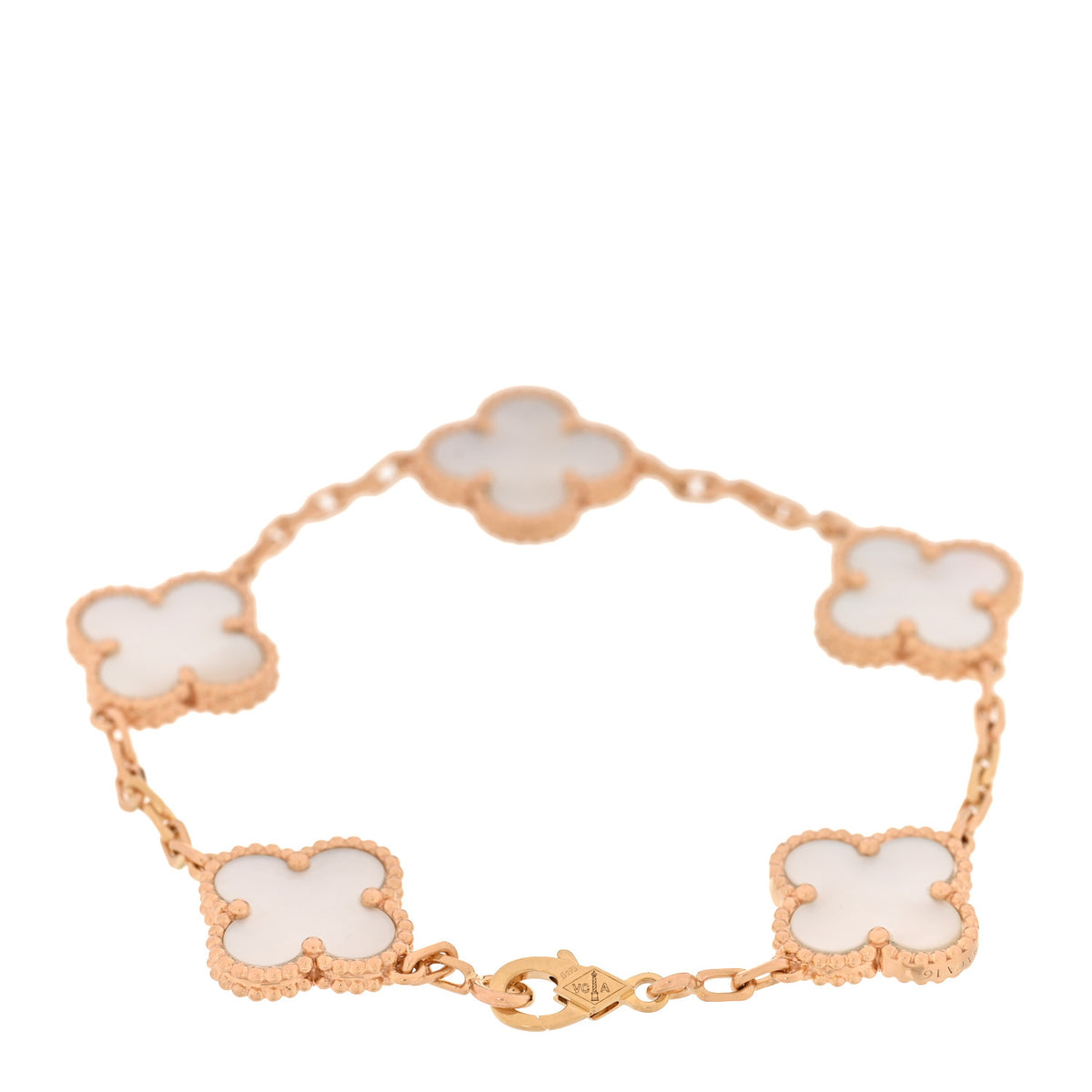 Van Cleef & Arpels 18K Yellow Gold Mother of Pearl 5 Motifs Vintage Alhambra Bracelet 2 of 6