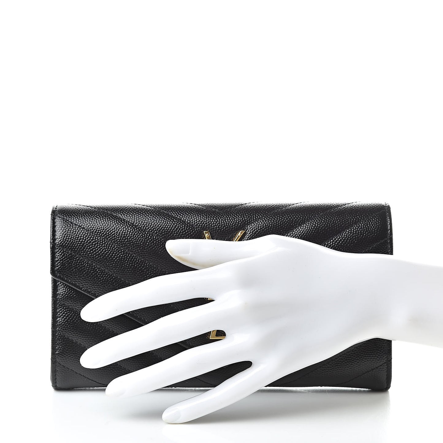 Grain De Poudre Matelasse Chevron Monogram Flap Wallet Black