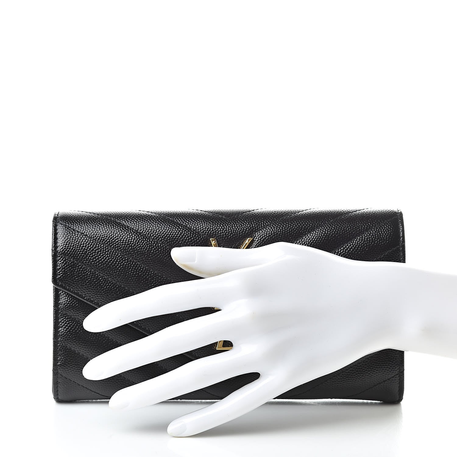Saint Laurent Grain De Poudre Matelasse Chevron Monogram Flap Wallet Black 2 of 11