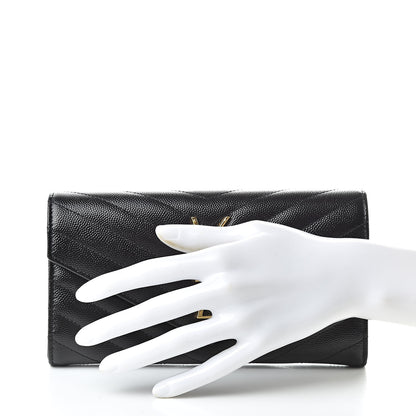 Saint Laurent Grain De Poudre Matelasse Chevron Monogram Flap Wallet Black 2 of 11