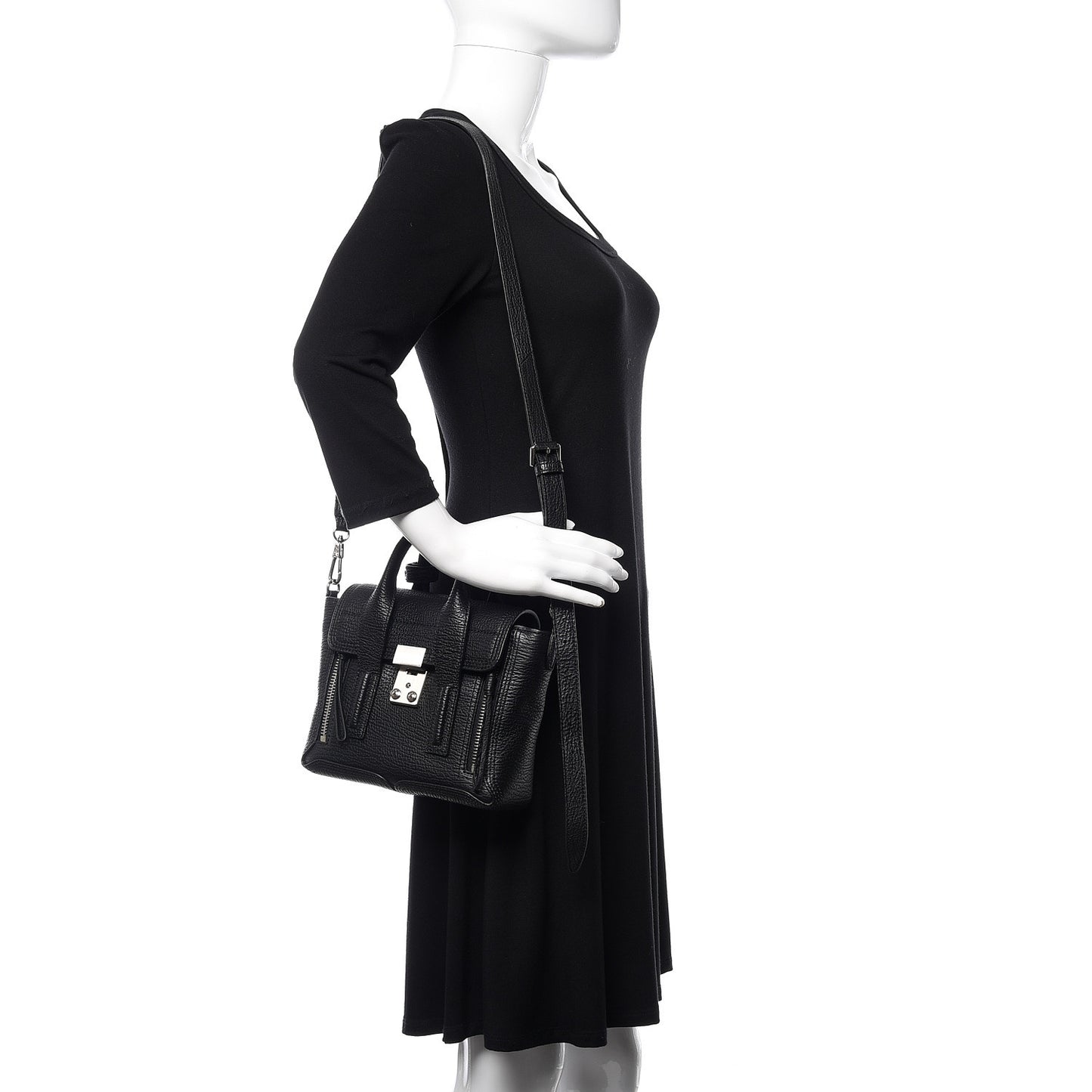 3.1 Textured Calfskin Mini Pashli Satchel Black