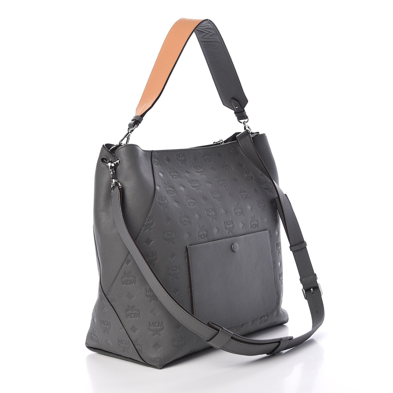 MCM Calfskin Ottomar Monogram Large Klara Hobo Charcoal 3 of 9