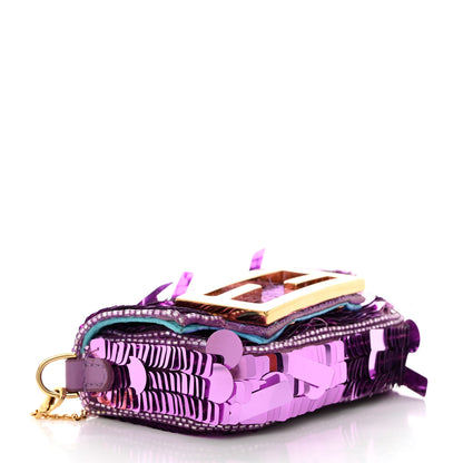 Fendi Sequin Paillettes Shiny Nappa Sex and the City Nano Maxi Buckle Baguette Charm Agapanto 4 of 9