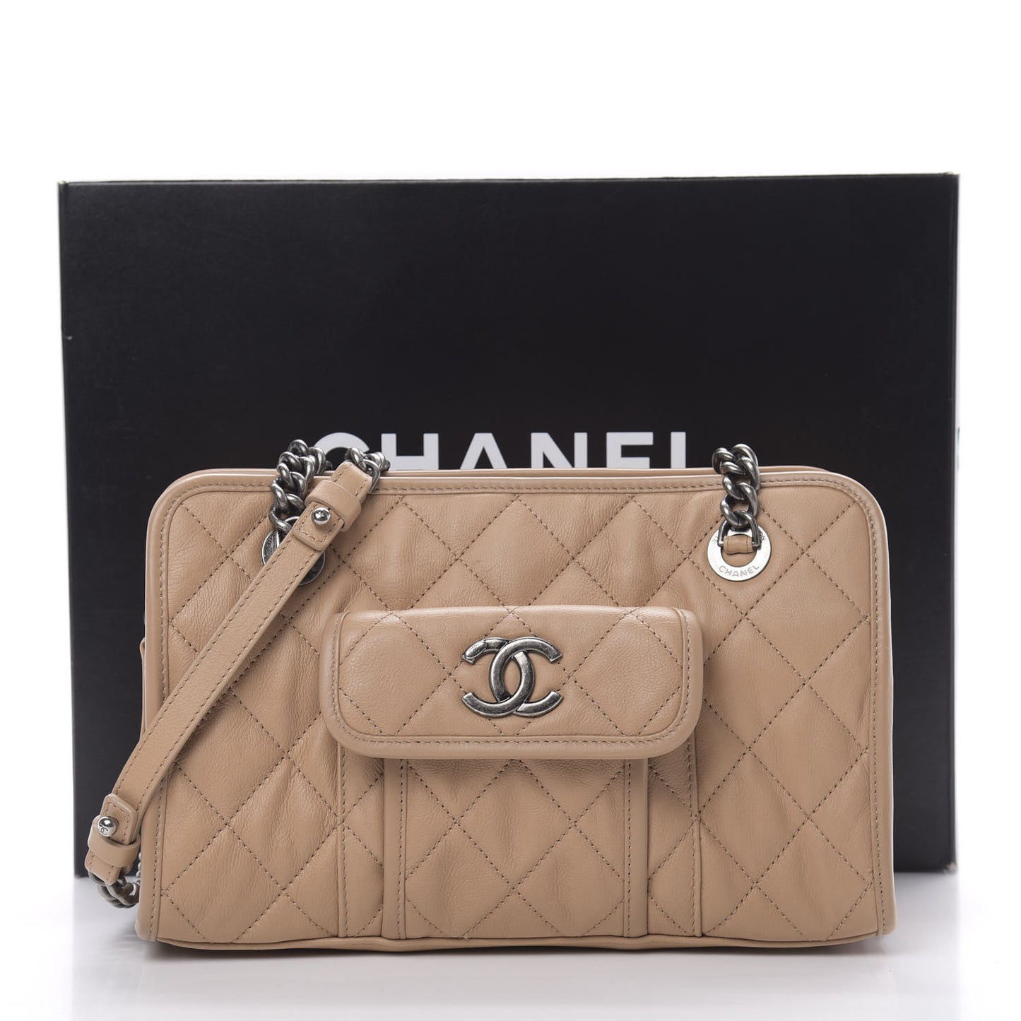 Calfskin Quilted Small Casual Riviera Zip Shoulder Bag Beige