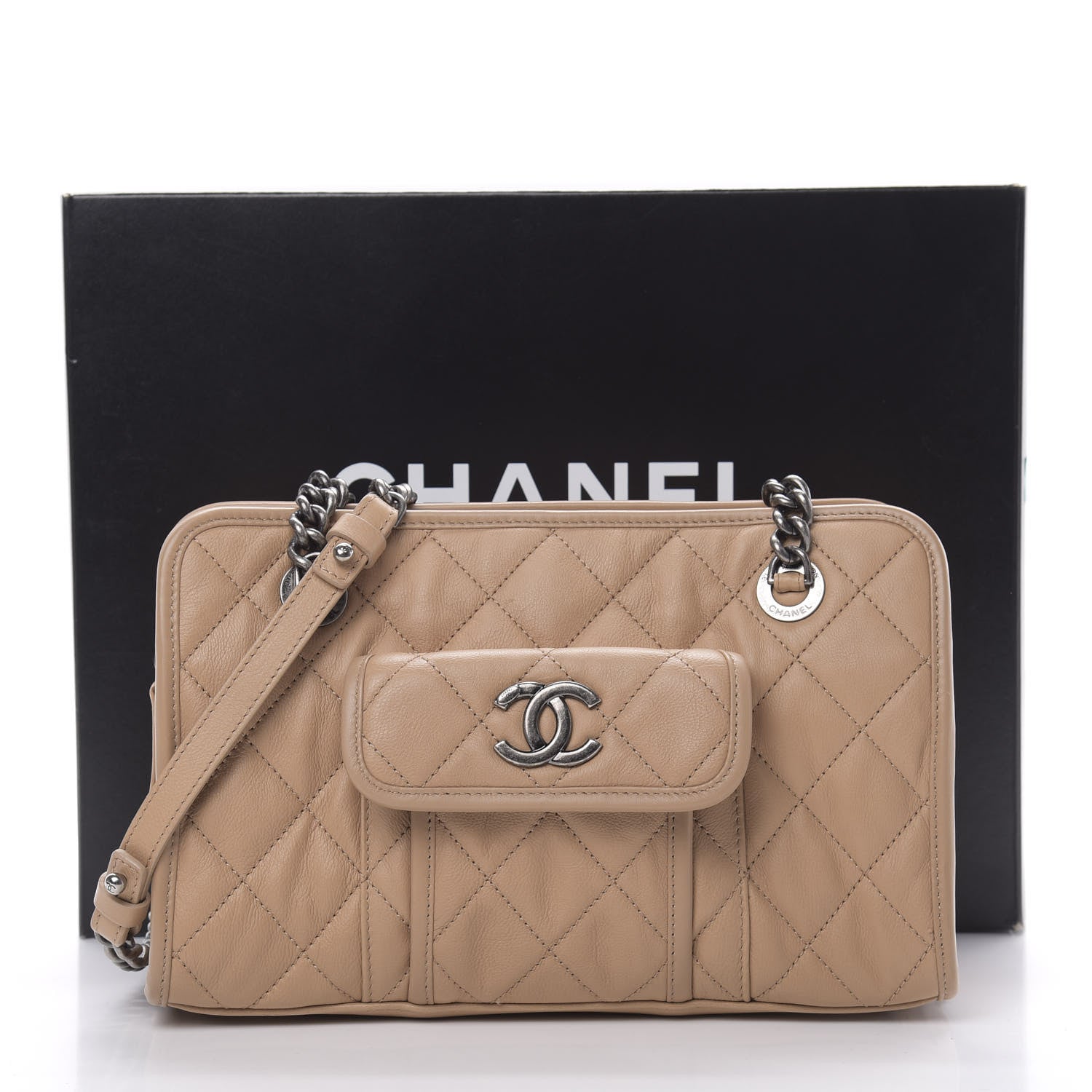 Chanel Calfskin Quilted Small Casual Riviera Zip Shoulder Bag Beige 14 of 14