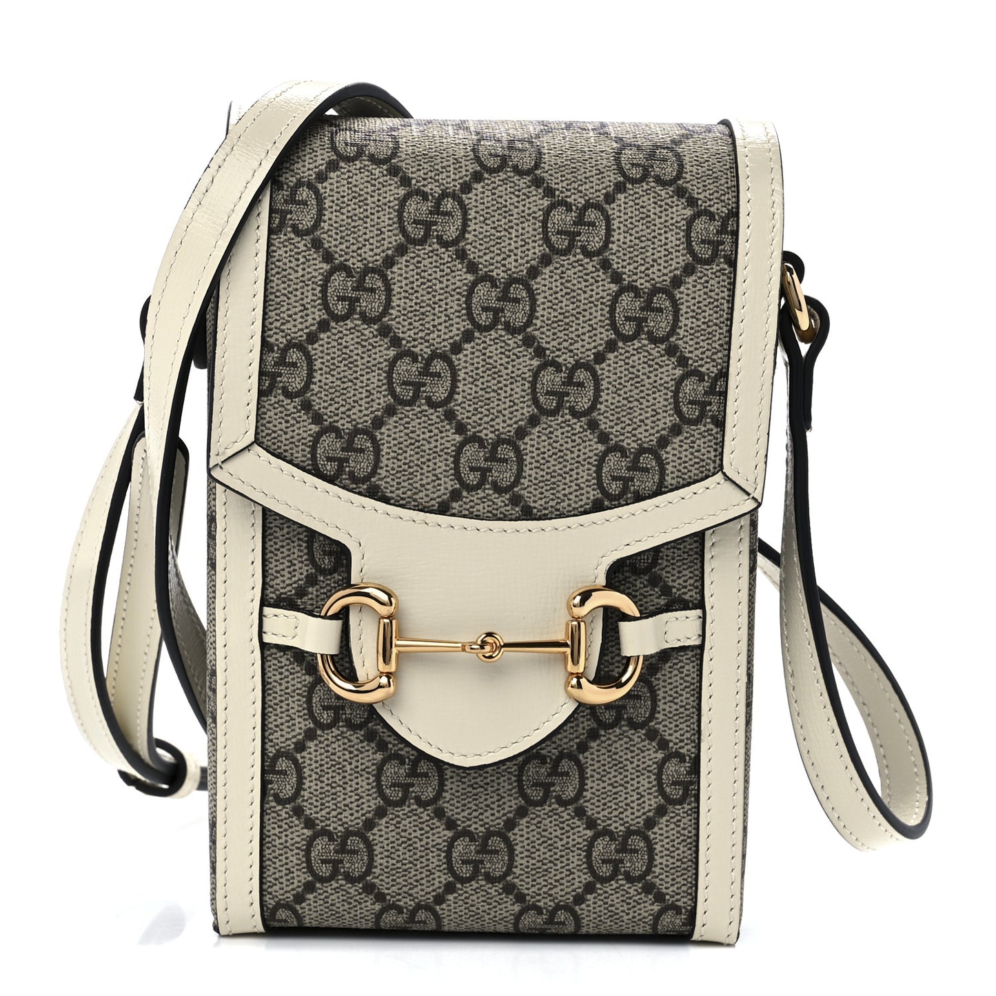 GG Supreme Monogram Azalea Calfskin Mini Horsebit 1955 Crossbody Bag Beige Ebony Mystic White