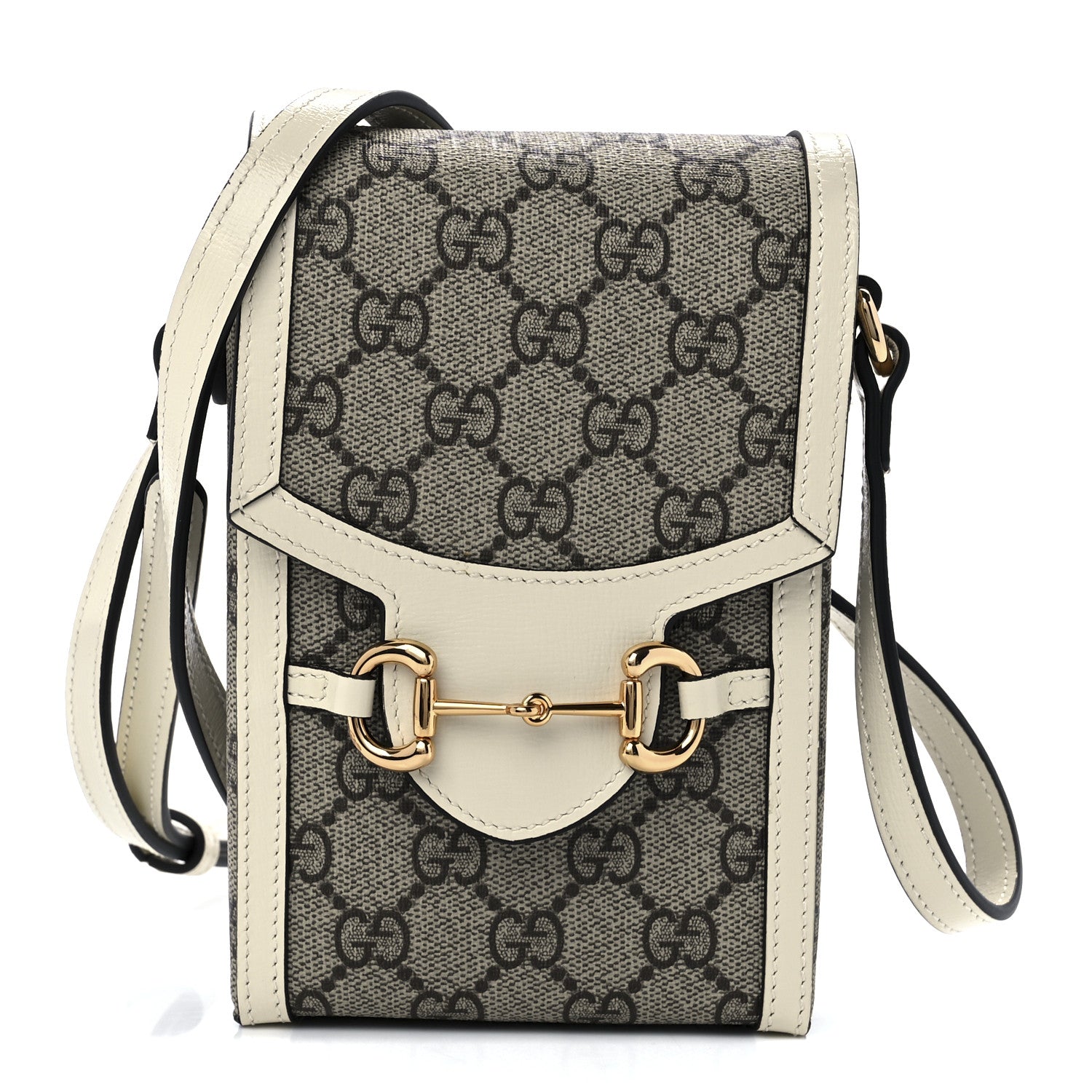 Gucci GG Supreme Monogram Azalea Calfskin Mini Horsebit 1955 Crossbody Bag Beige Ebony Mystic White 1 of 11