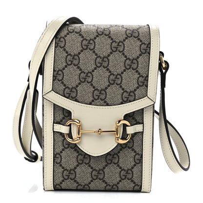 Gucci GG Supreme Monogram Azalea Calfskin Mini Horsebit 1955 Crossbody Bag Beige Ebony Mystic White 1 of 11