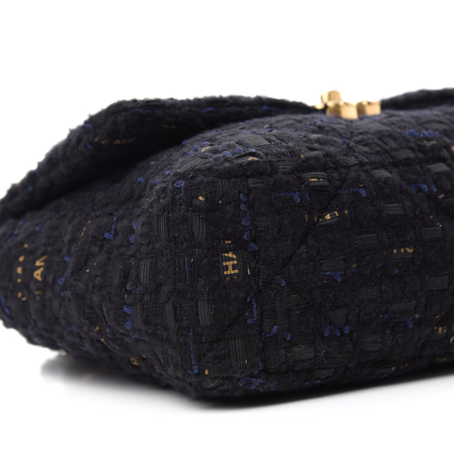 Tweed Quilted Large Chanel 19 Flap Black Navy Gold