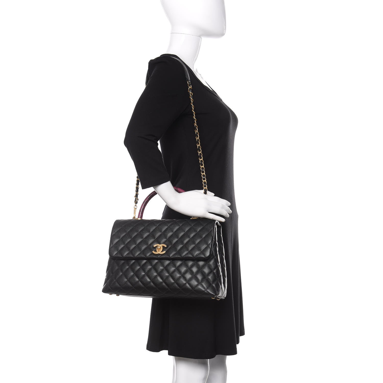 Chanel Caviar Elaphe Quilted Medium Coco Handle Flap Black Burgundy 2 of 10