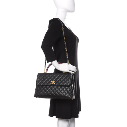 Chanel Caviar Elaphe Quilted Medium Coco Handle Flap Black Burgundy 2 of 10