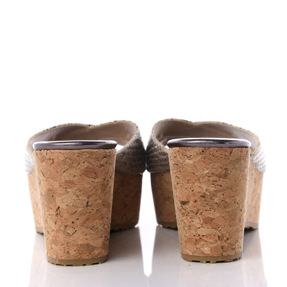 Jimmy Choo Snakeskin Prima Cork Wedge Sandals 38 Natural 7 of 9