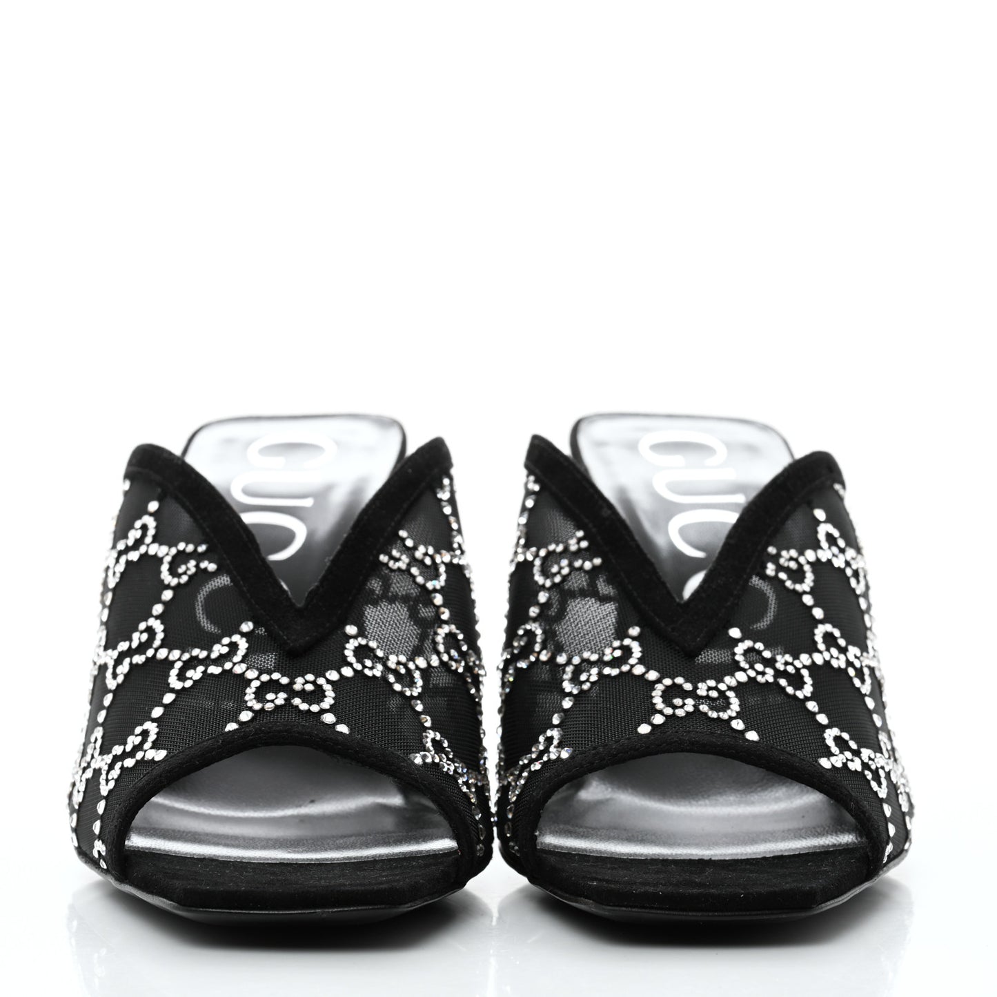 Tela Retino Kid Scamosciato Crystal GG Monogram Square G 95mm Slide Sandals 38.5 Black