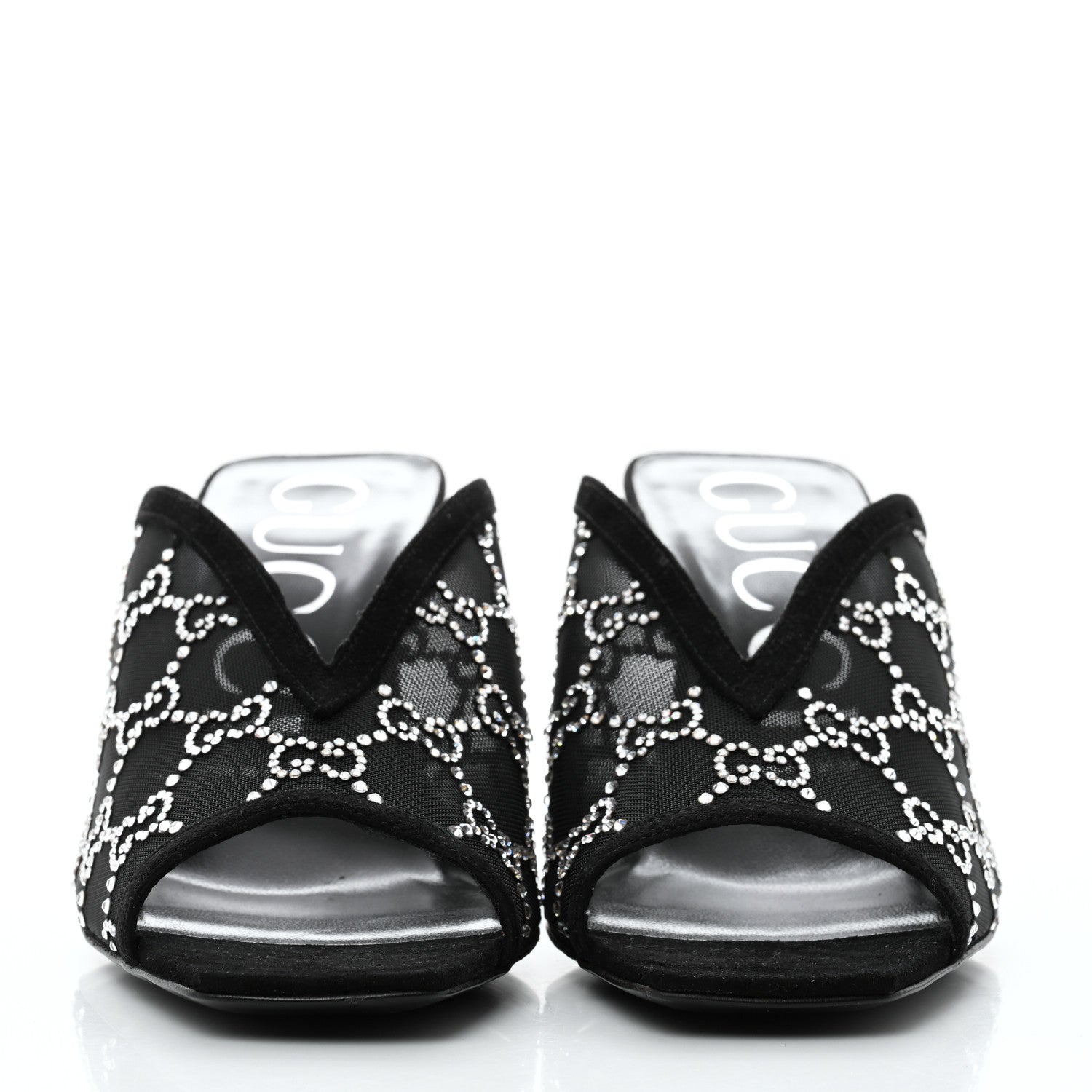Gucci Tela Retino Kid Scamosciato Crystal GG Monogram Square G 95mm Slide Sandals 38.5 Black 2 of 8