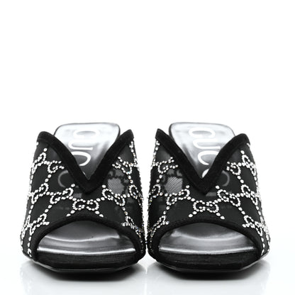 Gucci Tela Retino Kid Scamosciato Crystal GG Monogram Square G 95mm Slide Sandals 38.5 Black 2 of 8