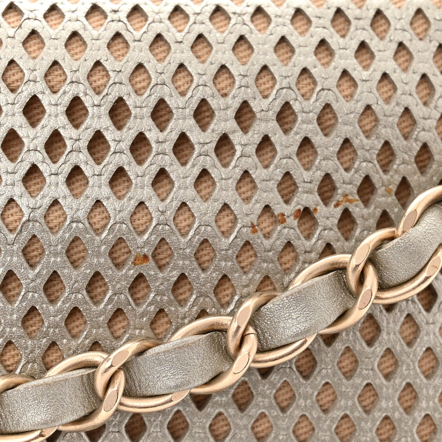Perforated Calfskin Large Up In The Air Flap Light Gold