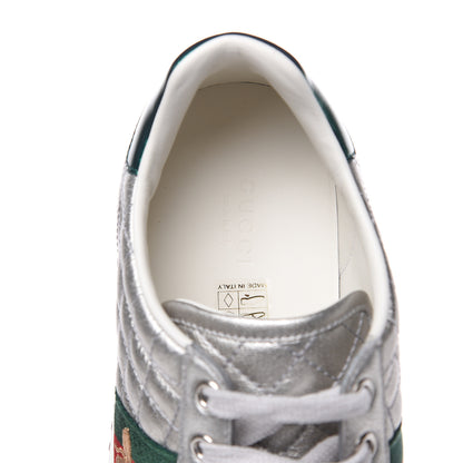 Gucci Laminated Nappa Crystal Web Bee Embroidered Trapuntata Womens Ace Platform Sneakers 38.5 Argento 6 of 7