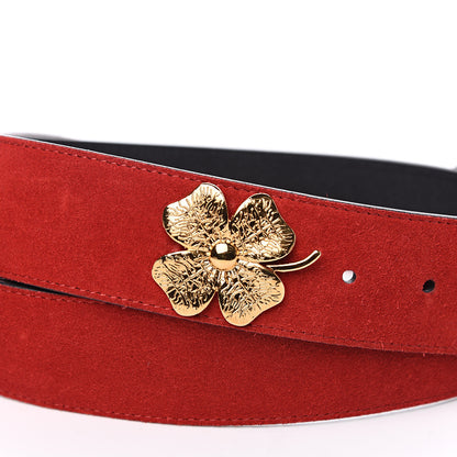 Gucci Suede Calfskin Marmont Clover Belt 85 34 Red 4 of 5