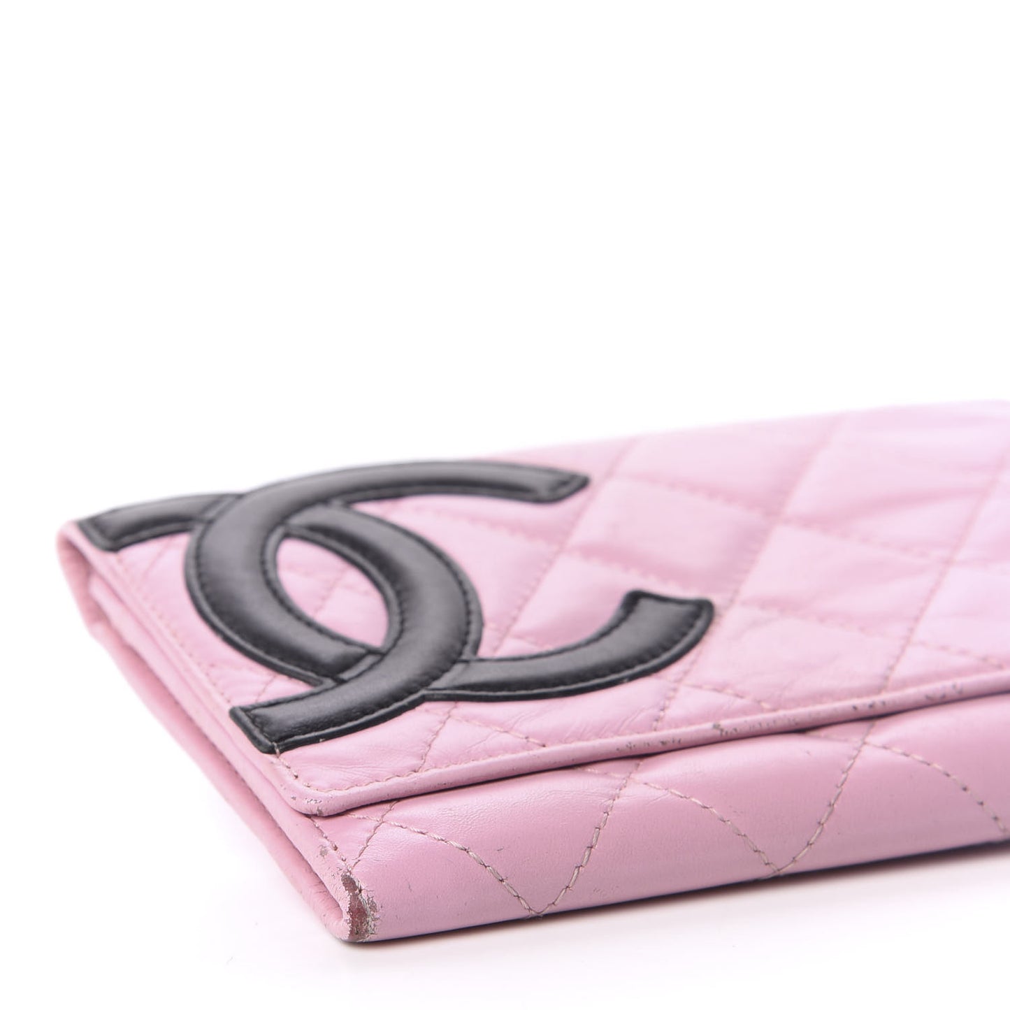 Calfskin Quilted Cambon Flap Wallet Pink