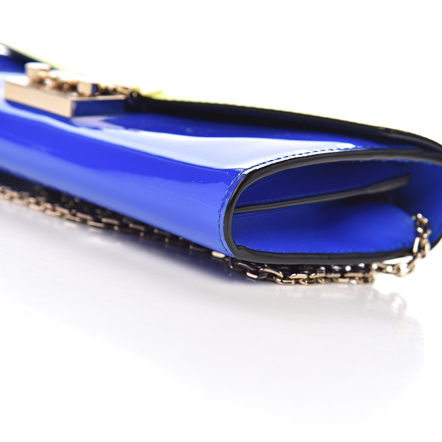 MCM Patent Two Tone Patricia Wallet On Chain Blue Neon Yellow 10 of 12