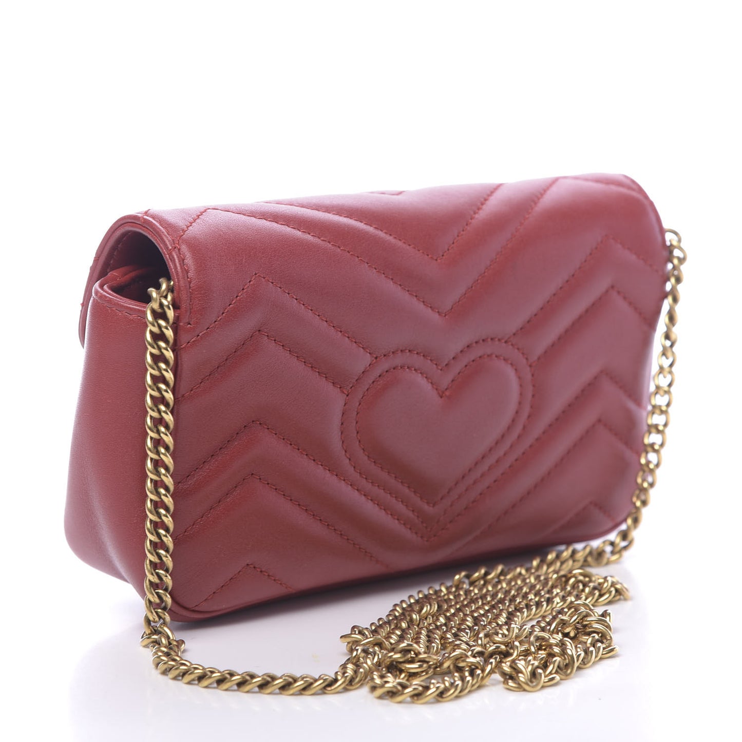 Calfskin Matelasse Super Mini GG Marmont Shoulder Bag Hibiscus Red