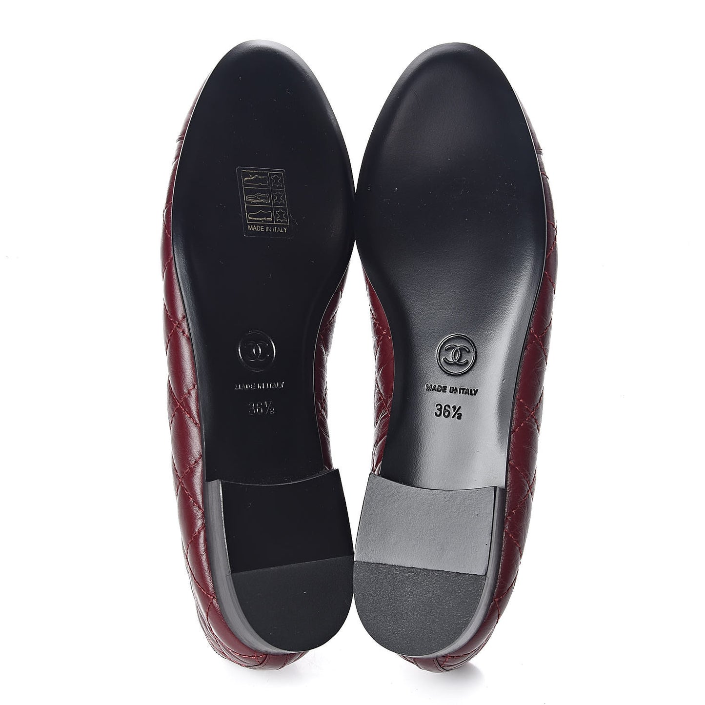 Tumbled Calfskin Quilted Cap Toe Ballerina Flats 36.5 Burgundy