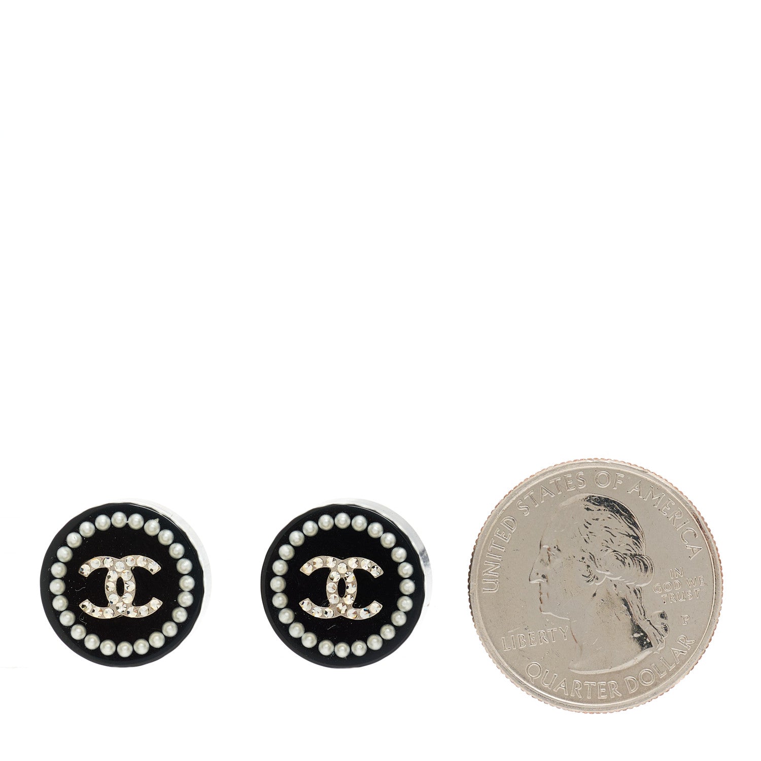 Chanel Crystal Pearl CC Round Earrings Black Silver 2 of 3