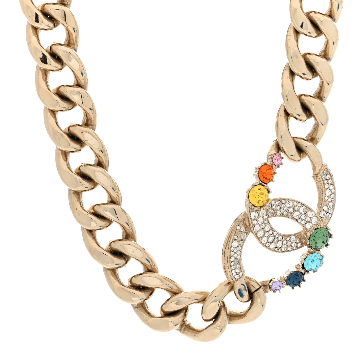 Chain Crystal Over The Rainbow CC Choker Necklace Gold Multicolor