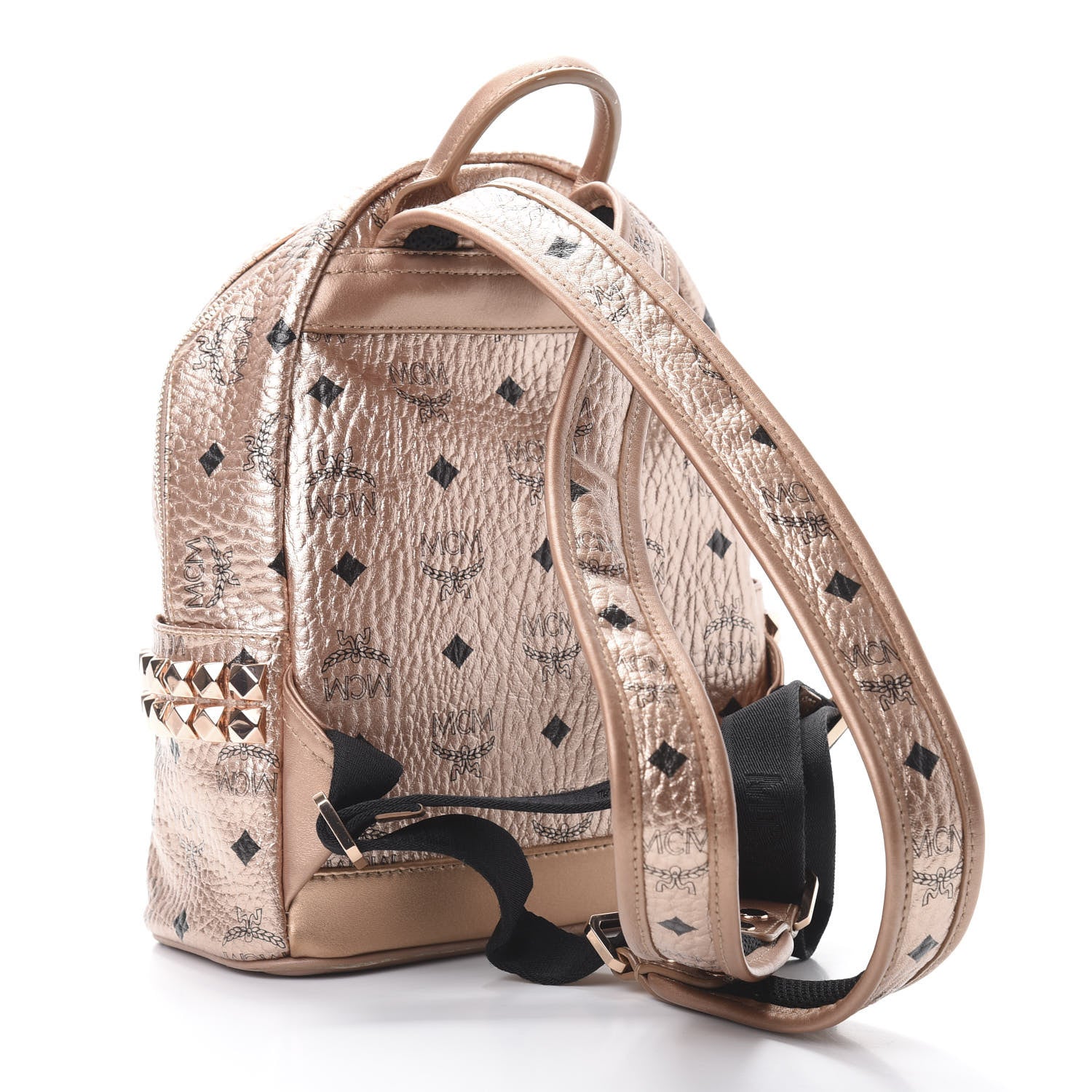 MCM Metallic Visetos Side Stud Mini Stark Backpack Champagne Gold 2 of 13