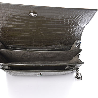 Saint Laurent Calfskin Crocodile Embossed Medium Monogram Sunset Khaki Green 5 of 9