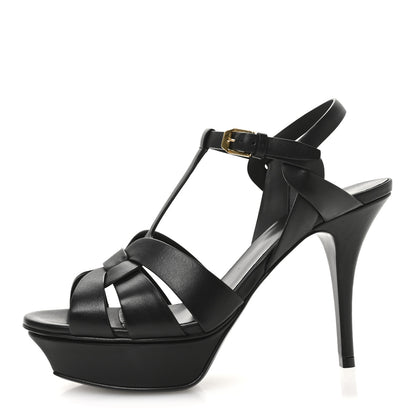 Saint Laurent Calfskin Tribute 75 Platform Sandals 39 Black 1 of 9
