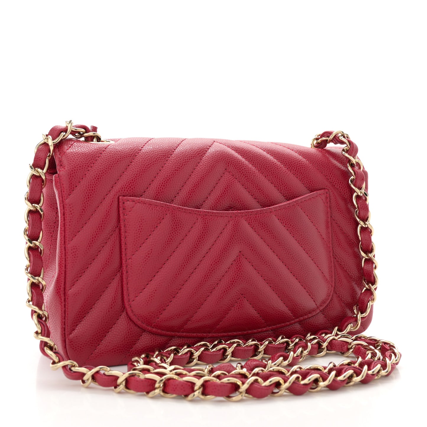 Caviar Chevron Quilted Mini Rectangular Flap Dark Red
