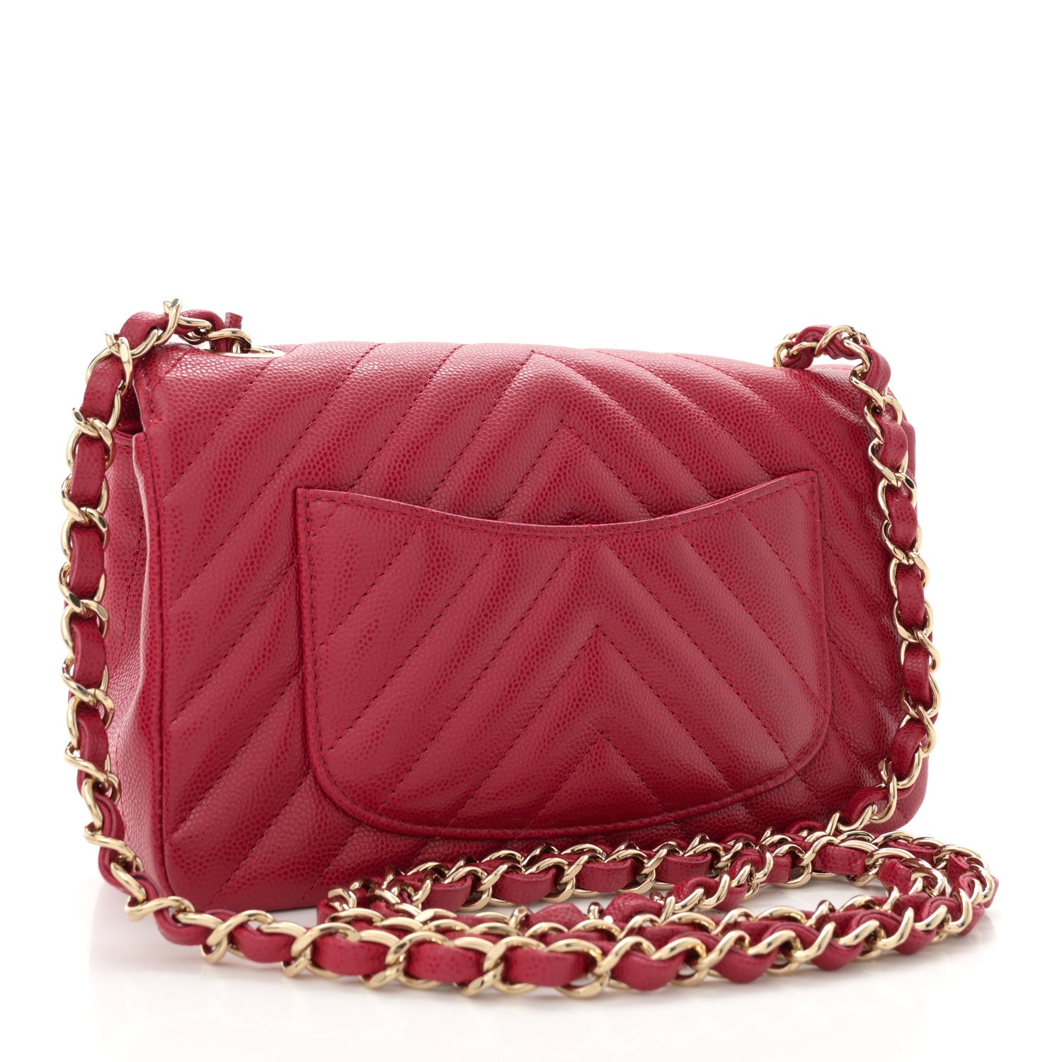Chanel Caviar Chevron Quilted Mini Rectangular Flap Dark Red 3 of 10